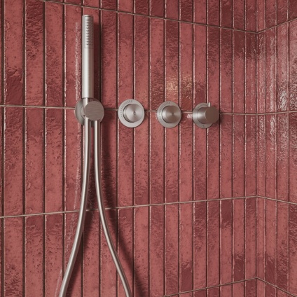 Lifestyle image of Crosswater Module Push Brushed Stainless Steel Dual Outlet Shower Valve & Handset